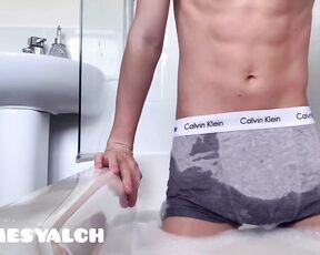 James Yalch aka jamesyalch OnlyFans - Wearing grey Calvin’s, getting to bath and having fun was soaked