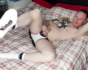 Tomtompics aka tomtompics OnlyFans - Second part of vid in shiny trackies, PUMP briefs and some white socks Me on the