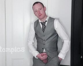 Tomtompics aka tomtompics OnlyFans - Suited wank and cum Wanking off fully dressed in a shirt, tie and waistcoat with