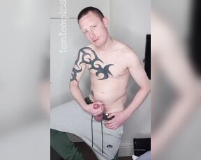 Tomtompics aka tomtompics OnlyFans - Simple wank video, stood up wearing some green and grey trackies, PUMP briefs and a cockring