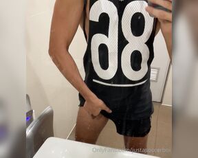 Justasoccerboi aka justasoccerboi OnlyFans - Poking out from my gym shorts