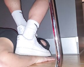 Footpigcrusher aka footpigcrusher OnlyFans - Hes enjoying my Nike AF1s under table while Im eating