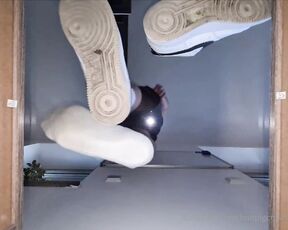 Footpigcrusher aka footpigcrusher OnlyFans - Underglass POV Nike AF1, stinky white socks and smelly naked feet  imagine you could enjoy