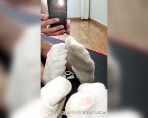 Footpigcrusher aka footpigcrusher OnlyFans - Smell my fcking nasty white after gym socks  toxic!