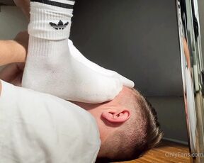 Footpigcrusher aka footpigcrusher OnlyFans - Under table foot worship with white Adidas crew socks and barefoot @Germanfeet95