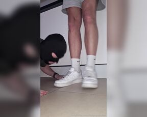 Footpigcrusher aka footpigcrusher OnlyFans - Foot bitch licking and kissing the soles of my AF1s