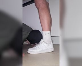 Footpigcrusher aka footpigcrusher OnlyFans - Foot bitch licking and kissing the soles of my AF1s