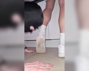 Footpigcrusher aka footpigcrusher OnlyFans - Foot bitch licking and kissing the soles of my AF1s