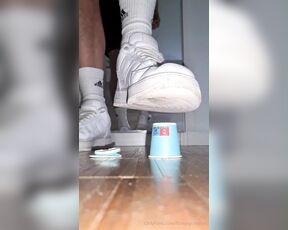 Footpigcrusher aka footpigcrusher OnlyFans - Crushing paper cups under my AF1s, white socks and bare feet