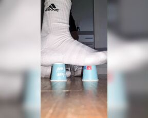 Footpigcrusher aka footpigcrusher OnlyFans - Crushing paper cups under my AF1s, white socks and bare feet