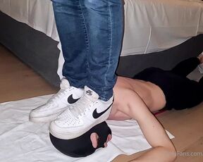 Footpigcrusher aka footpigcrusher OnlyFans - AF1 trampling and jumping head, chest, front, back, his whole body