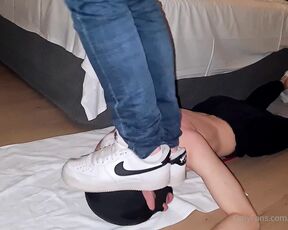 Footpigcrusher aka footpigcrusher OnlyFans - AF1 trampling and jumping head, chest, front, back, his whole body