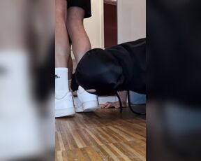 Footpigcrusher aka footpigcrusher OnlyFans - Piggy licking my AF1s and sniffing my rank socks